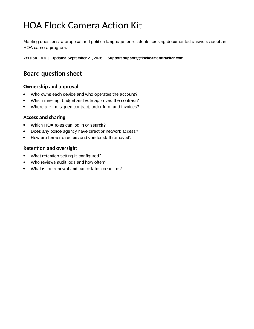 HOA board question sheet preview